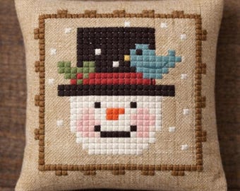 Snow Day Visitor, Snowman PDF cross stitch pattern, IMMEDIATE DOWNLOAD