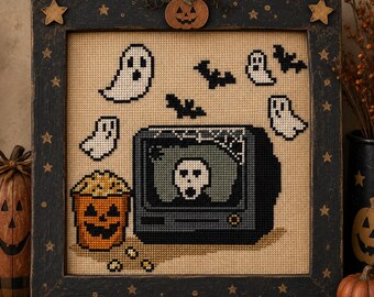 90’s Halloween Movie Night 2, Retro, Vintage, PDF cross stitch pattern, IMMEDIATE DOWNLOAD