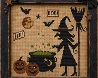 Witch’s Brew, Vintage Halloween, PDF cross stitch pattern, IMMEDIATE DOWNLOAD