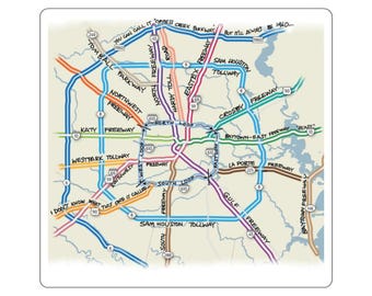 Sticker carte Houston Highway : sticker voyage art déco