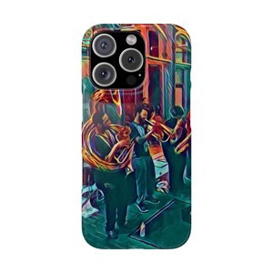 Brass Band Slim iPhone Case, Brass Band busking on the street, Musician Gift, Street Performer, Jazz Lover, Unique Phone Cover