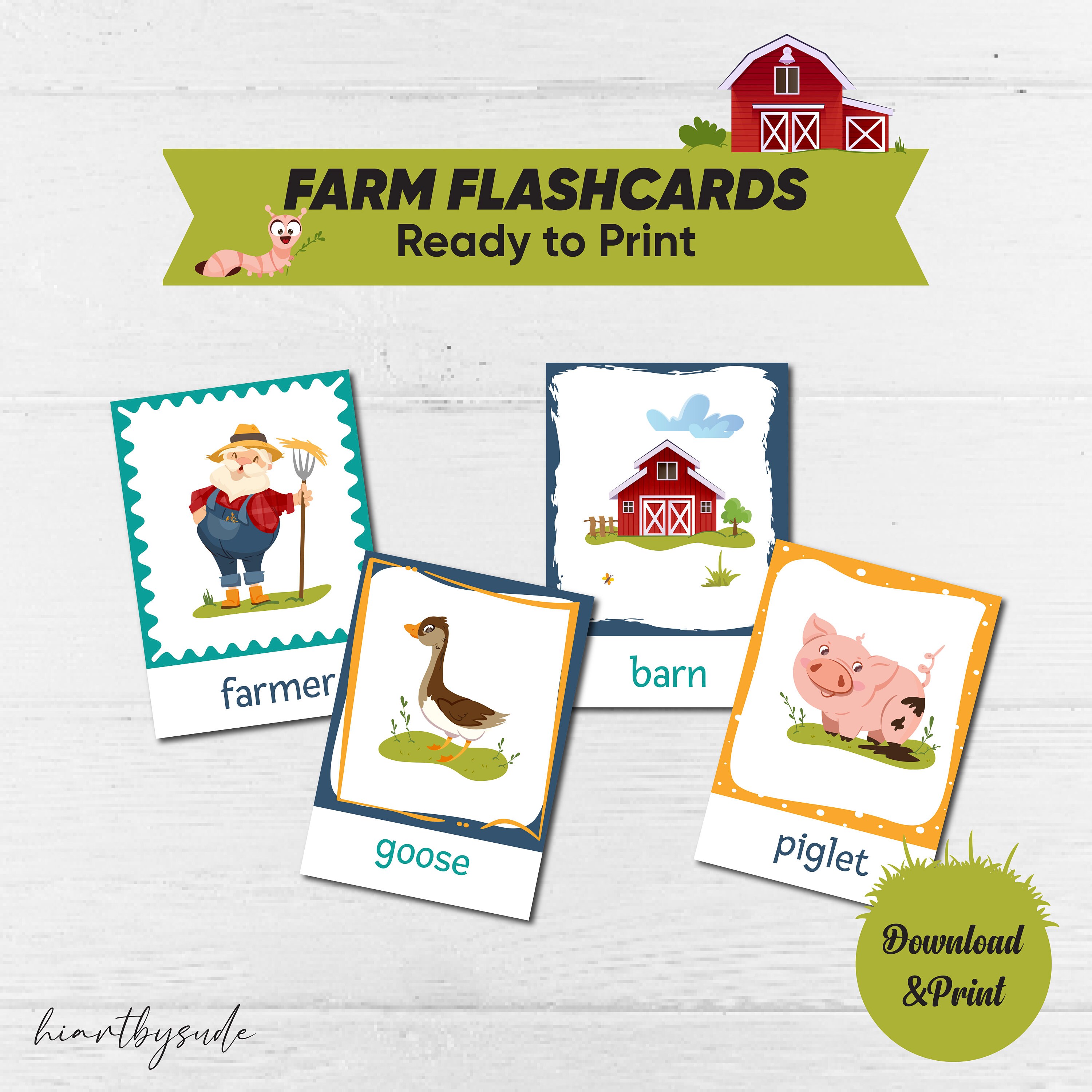 Farm Animals Flash Cards, Farm Printable Cards, Montessori Flash Cards ...