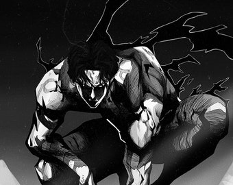 Retrato digital personalizado de personaje de anime/manga - Estilo artístico oscuro y dinámico - Regalo para ti o tus seres queridos