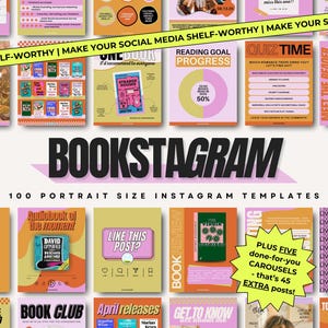 100 Bookstagram Canva Templates for Social Media, Pink Author Aesthetic Instagram Ideas, Editable Bookish Marketing Posts for Book Lovers