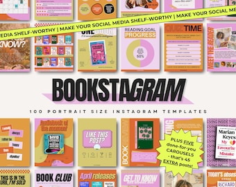 100 Bookstagram Canva Templates for Social Media, Pink Author Aesthetic Instagram Ideas, Editable Bookish Marketing Posts for Book Lovers