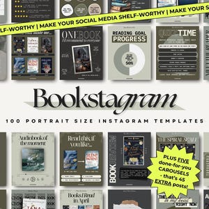 100 Bookstagram Canva Templates for Social Media, Dark Green Aesthetic Instagram Ideas, Editable Bookish Marketing Posts for Book Lovers