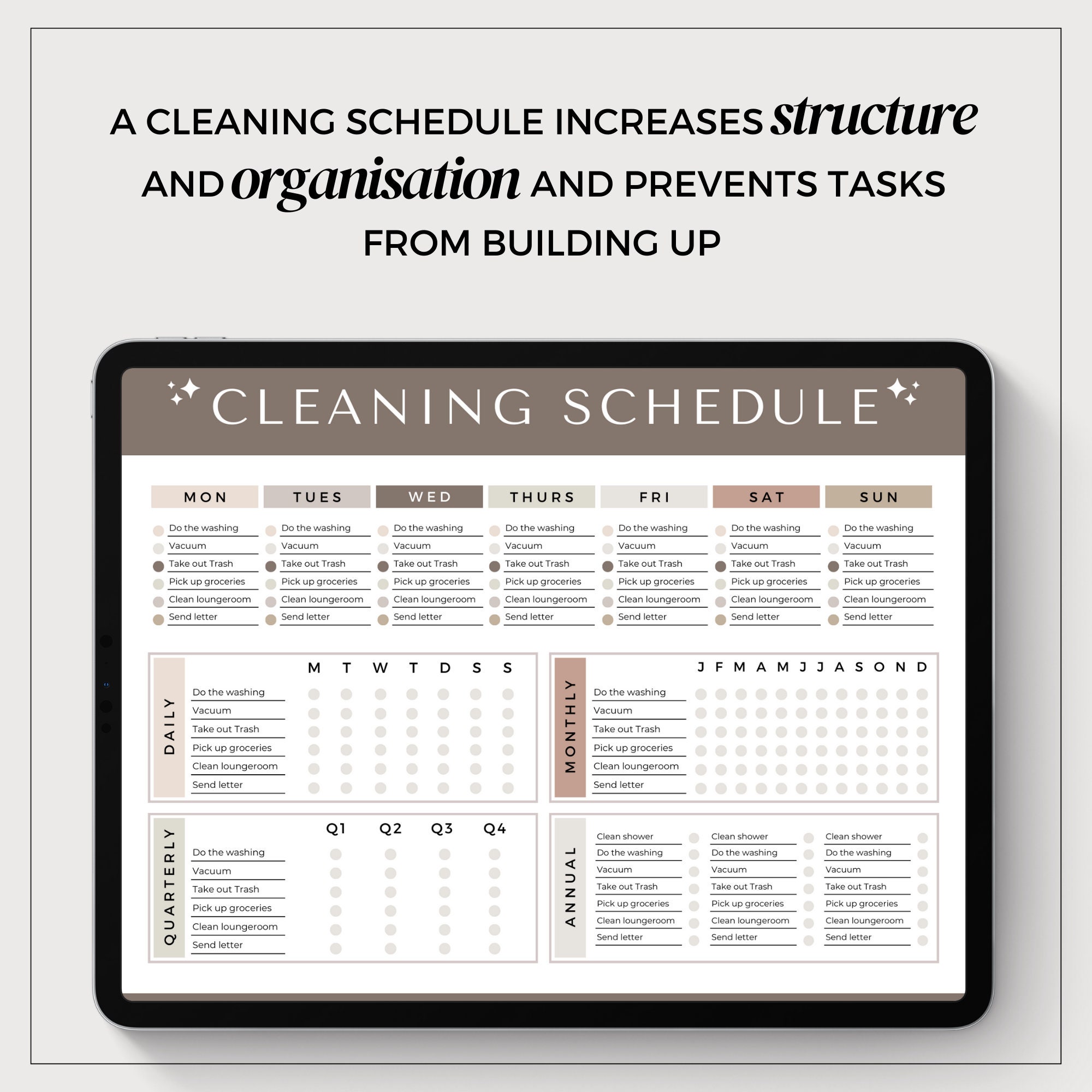Brown Cleaning Schedule Template Commercial Cleaning Business Etsy