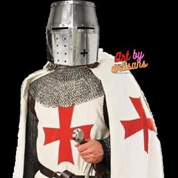 Medieval Tunic Knights Templar Hooded Red Cross Cap Cloak/Tunic Halloween Fantasy Reenactment Costumes