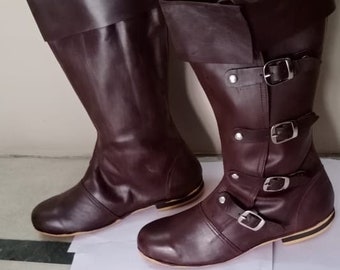 Leren middeleeuwse herenlaarzen: re-enactmentschoenen LARP-renaissancekostuum