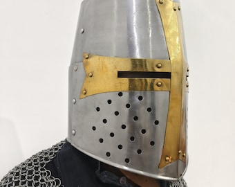 Handcrafted Knight Templar Helmet: Medieval Crusader Costume