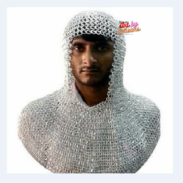 Round riveted with washer coif / hood medieval hood ,Chain mail 9 mm Halloween