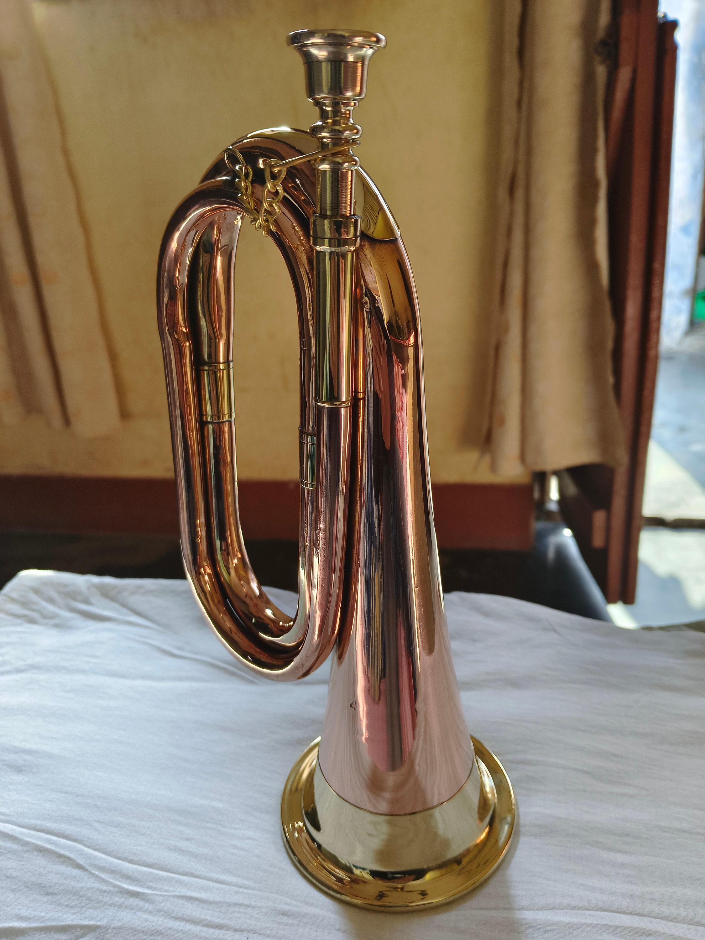 C Key Brass Trumpet Bugle – Military Style Silver Finish With Mouthpiece – For Beginners, Cavalry, Orchestra, Marching Band