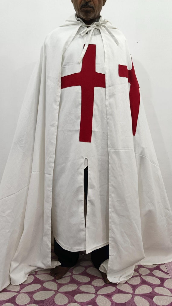Medieval Knight Templar Surcoat Hooded Cloak Cape Crusader Tunic Historic Fantasy Cosplay Reenactment Costume