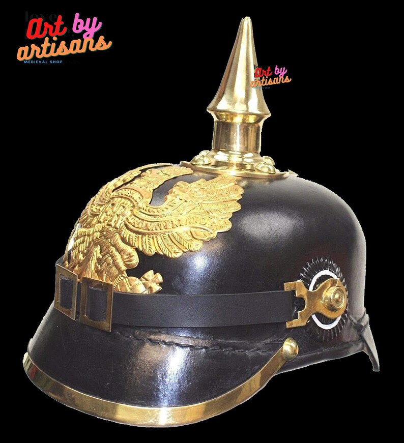 Pickelhaube Helmet German Prussian Pickelhelm Leather Helmet Reenactment image 1