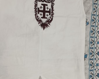 Handgemaakte middeleeuwse tuniek met Jeruzalem-kruis Kingdom Of Heaven ridderkostuum Larp SCA
