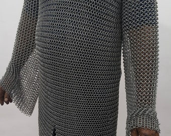 Cota de malla de aluminio artesanal con empalme de malla Hauberk Disfraz de recreación medieval SCA LARP