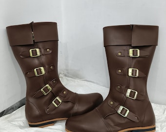 Medieval Leather Boots Brown Shoes Vinatge Pirate Cosplay Fantasy Costume Halloween Reenactment Shoes