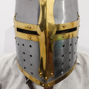 Medieval Templar knight Helmet Metal Crusader Fantasy Cosplay Helmet Reenactment Halloween Costume
