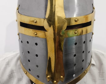 Middeleeuwse Tempeliersridder Helm Metal Crusader Fantasy Cosplay Helm Re-enactment Halloween-kostuum