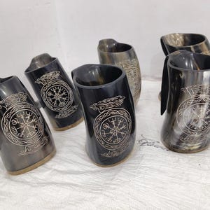 Viking Compass Drinking Horn Mug Beer, Mead , Ale Tankard Horn Wedding Wine Jug 1 Litre