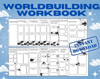 Worldbuilding Workbook | Fiction Writing Planner | Fantasy & Sci-Fi World Building Templates | Printable PDF for Writers