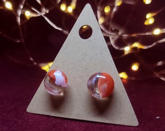 Glass Stud Earrings - Orange, White & Clear