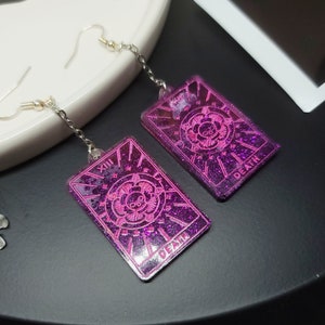 Tarot Death Dangle Earrings - Pink + Purple Glitter