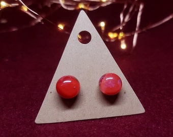 Glass Stud Earrings - Red Iridescent