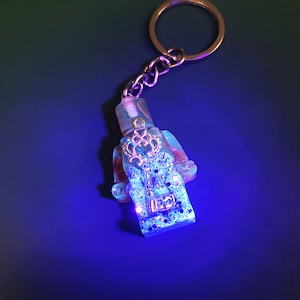 Minifigure Keychain - UV Red and Purple + Key