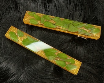 Barrette Hair Clip - Gold + Leaf