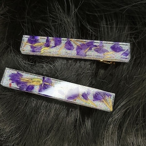 Haarspange - Regenbogen + Lila Blumen