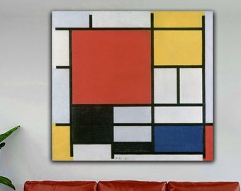 Piet Mondrian Composition Red Yellow Blue and Black Canvas Print Wall Art,Mondrian Poster,Mondrian Painting Print,Art Reproduction