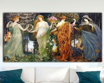 Walter Crane A Masque for the Four Seasons Canvas Print Wall Art,Crane Print,Crane Poster,Crane Painting,Art Reproduction,Archival Giclee