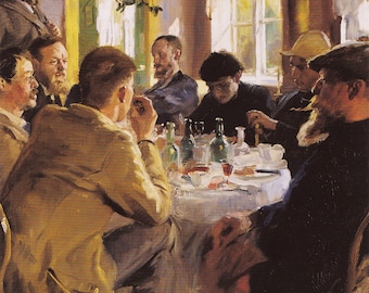 Peder Severin Krøyer Artists' luncheon at Brøndum's Hotel 1883 Canvas Print Wall Art,Krøyer Poster,PS Krøyer Painting,Krøyer Print