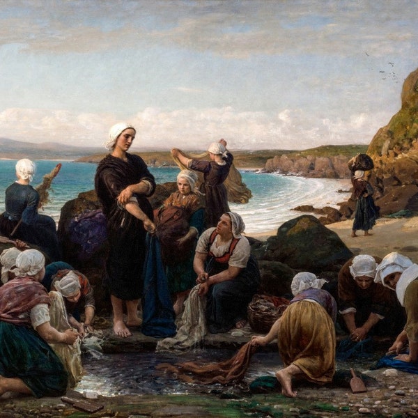 Jules Breton The Washerwomen of the Breton Coast 1870 Leinwand Druck Wand Kunst,Breton Poster,Breton Malerei,Breton Print,Reproduktion