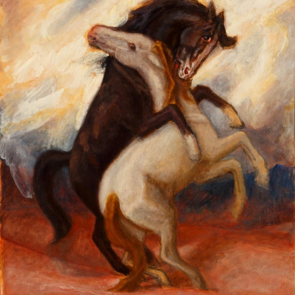 Hans von Faber du Faur Sich bäumende Pferde Canvas Print Wall Art,Faber du Faur Painting,Fighting Stallions Print,Horses Poster
