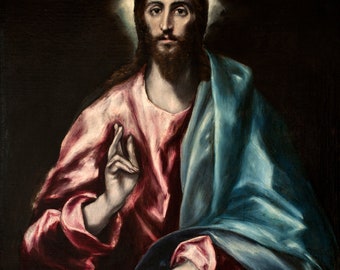 El Greco Christ as Saviour 1610 Canvas Print Wall Art,El Greco Poster,El Greco Painting,El Greco Print,Christ Painting,Art Reproduction