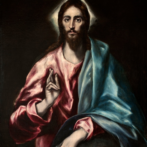 El Greco Christ as Saviour 1610 Canvas Print Wall Art,El Greco Poster,El Greco Painting,El Greco Print,Christ Painting,Art Reproduction