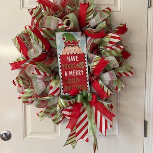 Christmas Wreaths for Front Door, Deco Mesh Christmas Wreath,  Red, Lime, Emerald Wreath, Merry Christmas Wreath, Christmas Decor, Holiday