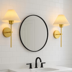 Antique Gold Modern Style Battery Wall Lamp,Battery Operated Wall Sconce,Fabric Shade Light, Battery Bedroom Lamp,Battery Wall Sconce Pair
