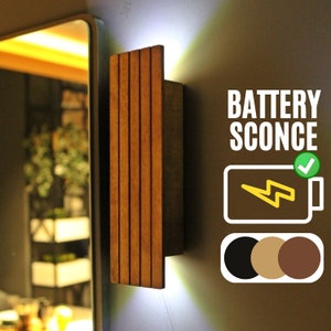 BATTERY Wood Sconce, Battery Operated Wall Sconce, Battery Powered Wall Sconce, Wall Sconce Plug İn, Battery Wood Sconce, Battery Wall Lamp