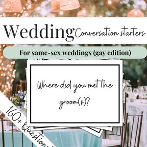 Schwule gleichgeschlechtliche druckbare Hochzeitsgesprächs-Starterkarten, Tischgesprächsspiel, Hochzeitsessen, Schwulenhochzeitsspiel, Party-Starter, LGBT