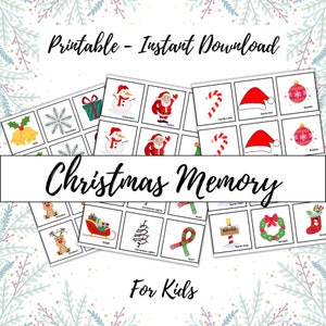 Gioco di memoria stampabile di Natale per bambini 18 carte, gioco per famiglie, attività divertente, gioco di abbinamento carte, download istantaneo, gioco invernale per bambini