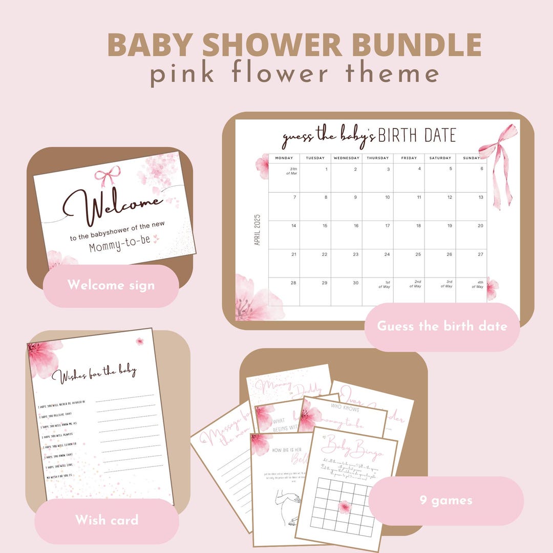 Printable Pink Baby Shower Games Bundle Incl Welcome Sign & Guess the ...