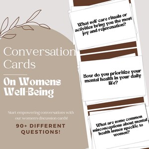 Discussione sull'empowerment femminile sul benessere delle donne, carte di comunicazione per donne/gruppi di amici, domande sullo sviluppo personale, consapevolezza