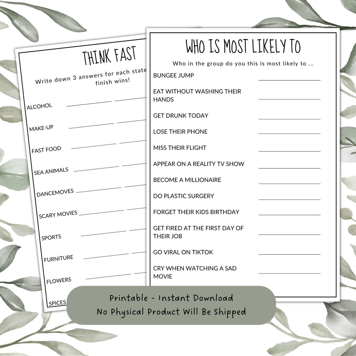 Printable Dinner Party Games,dinner Table Party Gamest, Bachelorette ...