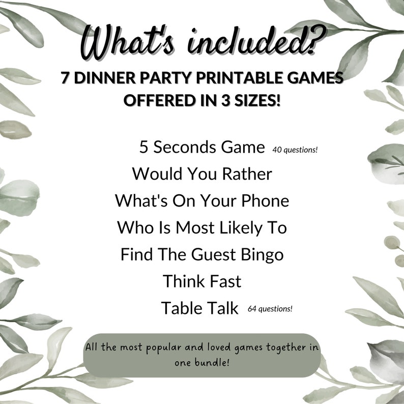 Printable Dinner Party Games,dinner Table Party Gamest, Bachelorette Game,wedding Shower Game