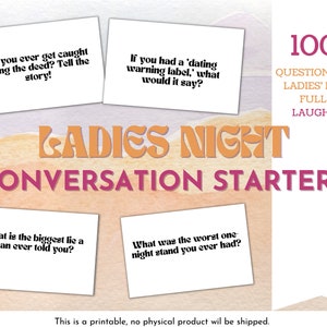 Más de 100 iniciadores de conversación imprimibles para la noche de damas, charlas de mesa para la noche de niñas, tarjetas de conversación divertidas