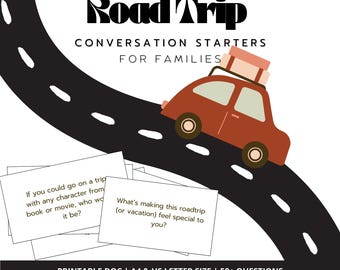 Roadtrip Conversation Starters for Families – 50+ Printable Travel Questions Game, Family Car Game, Digital Download PDF