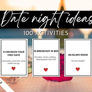 100 Date Night Ideas Cards, Activities for Couples, Date Night Jar,Box, A Year of Dates, At Home Date Night,Couples Games,Wedding Gift,Print